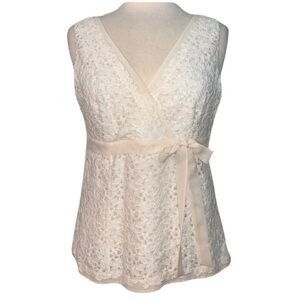 Ann Taylor cream lace surplice top